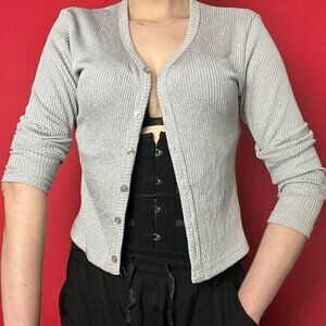 Beechers brook fairweather Silver/blue cropped long sleeeve cardigan​​​​​​​​​​​​